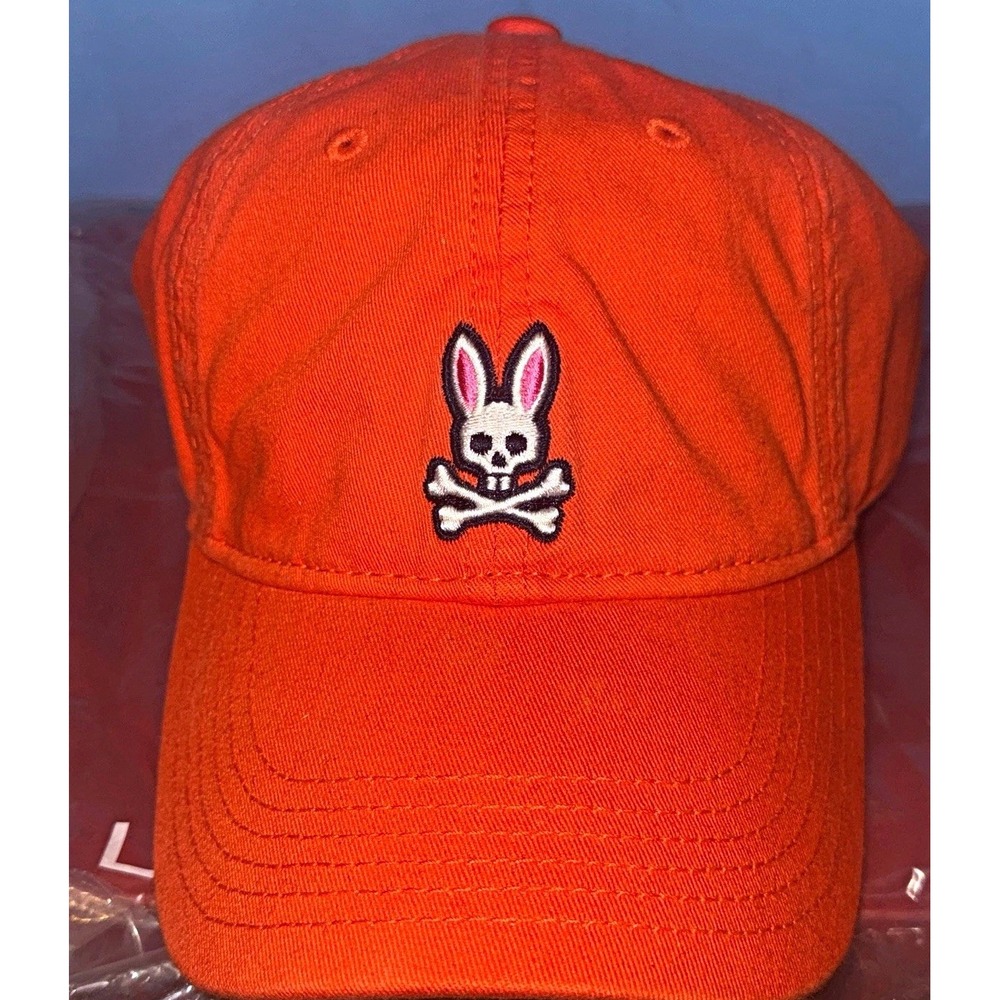 Psycho Bunny Mens Sunbleached Cap Orange Logo Baseball Hat Persimmon O/S NEW